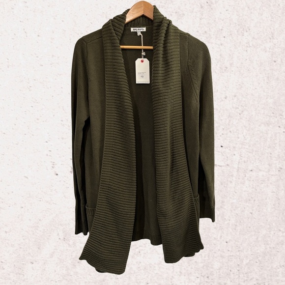 Forest Green Shawl Collar Cardigan Sweater - Picture 1 of 5